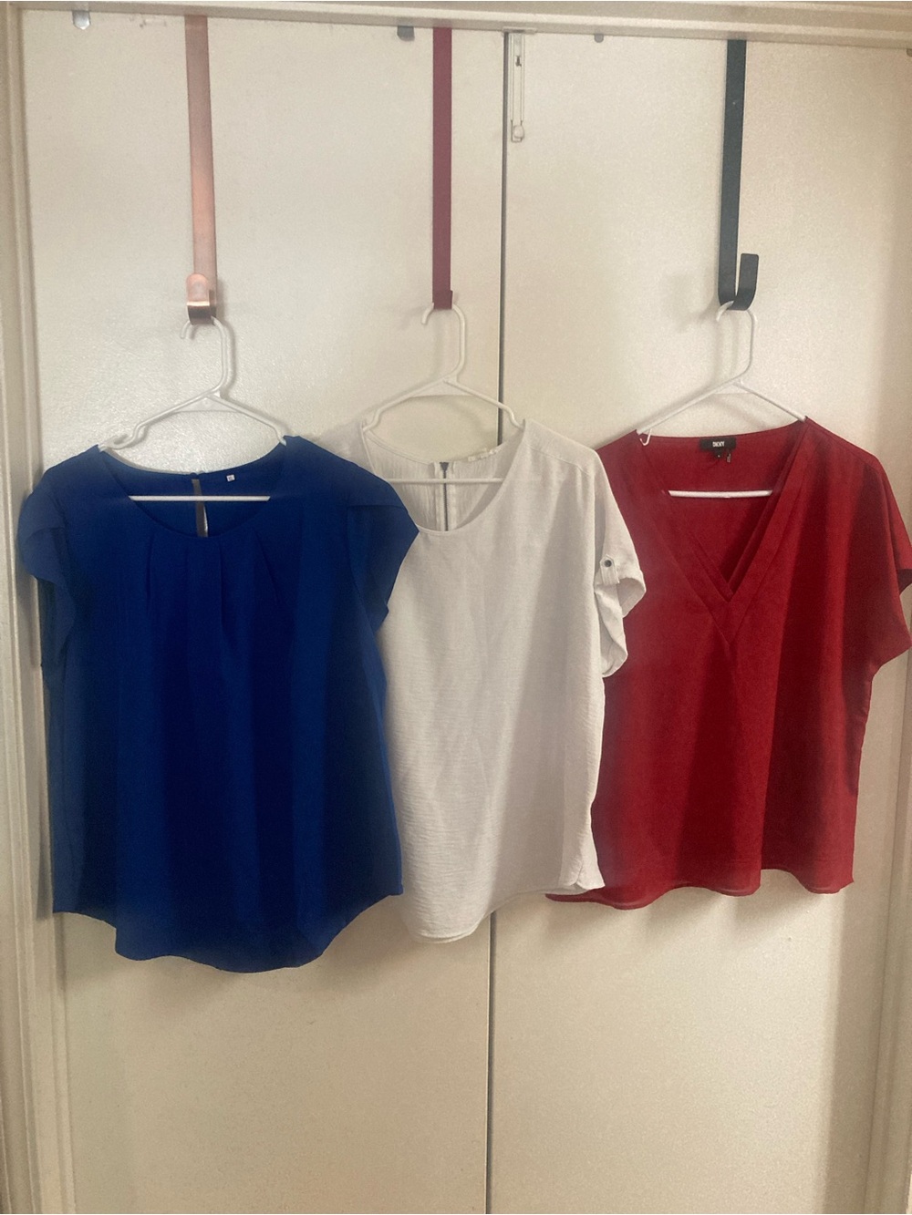 Bundle Of 3 Women's XL Red, Blue And White Cap Sleeve Blouses- Classic  & Casual